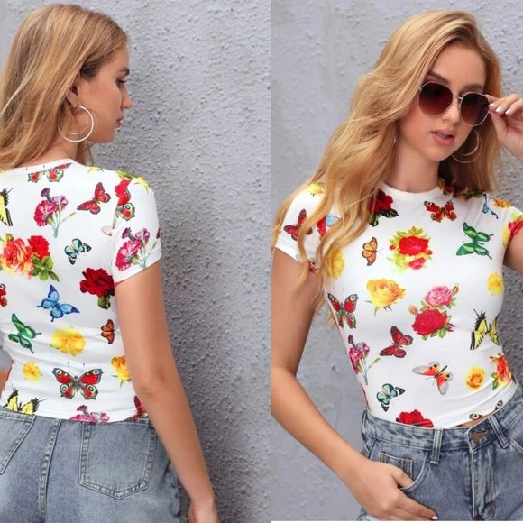 NEW!! Butterfly & Flower Tee - Picture 1 of 3